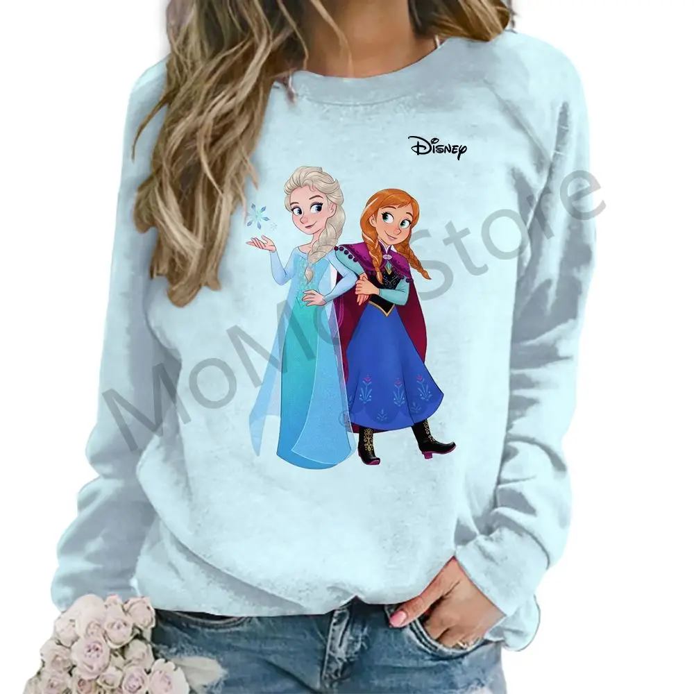 Women\'s Long Sleeve Sweatshirts O Neck Disney Princess Kawaii Clothes Fashion New Street Wear Streetwear Party Autumn 3D Print