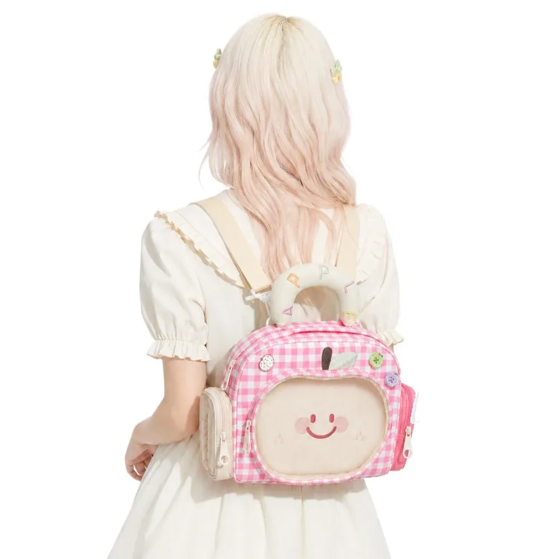 Japanese Plaid Letter Embroidery Out Travel Large Capacity Messenger Bag Lolita Pain Bag Autumn Sweet Versatile Backpacks Women