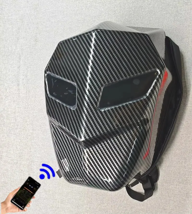 NEW Motorcycle LED Backpack Light Bluetooth Carbon Fiber School Bag Hardshell Motorcycle Riding Full Helmet Backpacks Rugzak