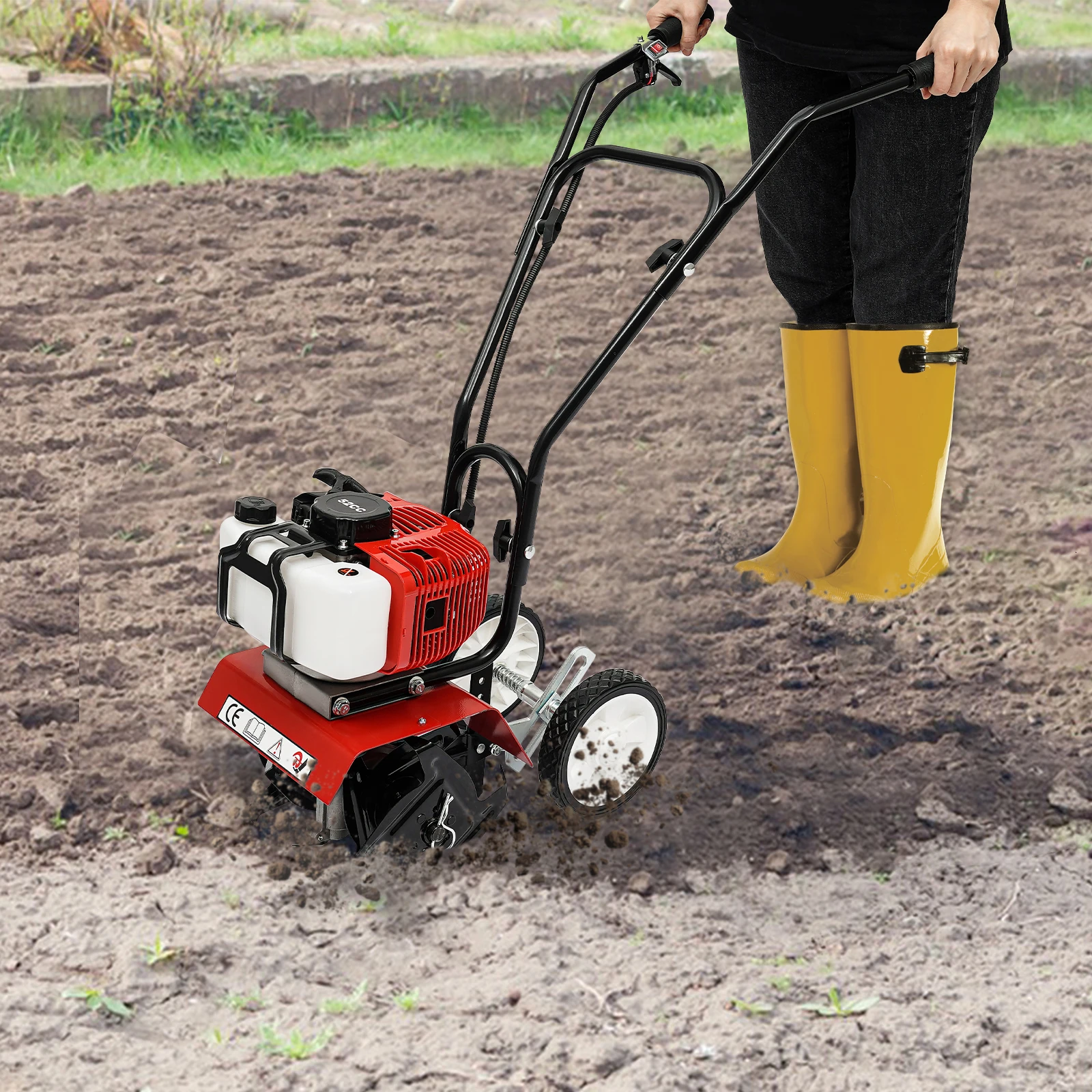 Gas Powered Mini Tiller Cultivator Effortless Garden Tools for Turn Soil and Open Furrows