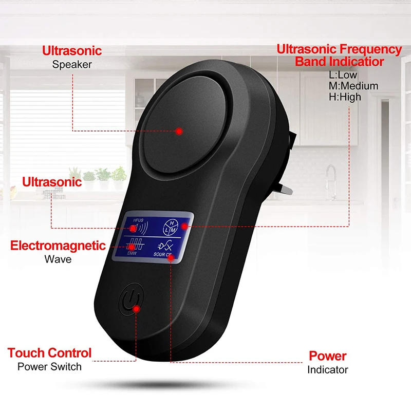 Répulsif Antiparasitaire Électronique à Ultrasons pour l\'Intérieur, Anti-Cafards/Souris avec Écran LCD, Prise UK