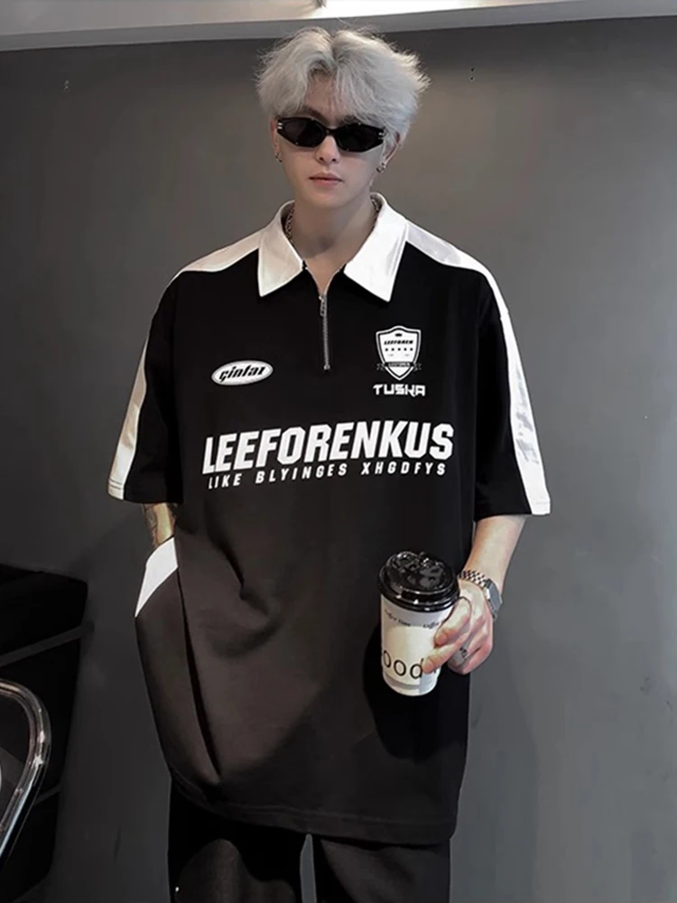 

Мужская футболка с воротником-стойкой на молнии, летняя коллекция 2024, новый американский ретро-стиль, модный бренд Haome, премиум-качество