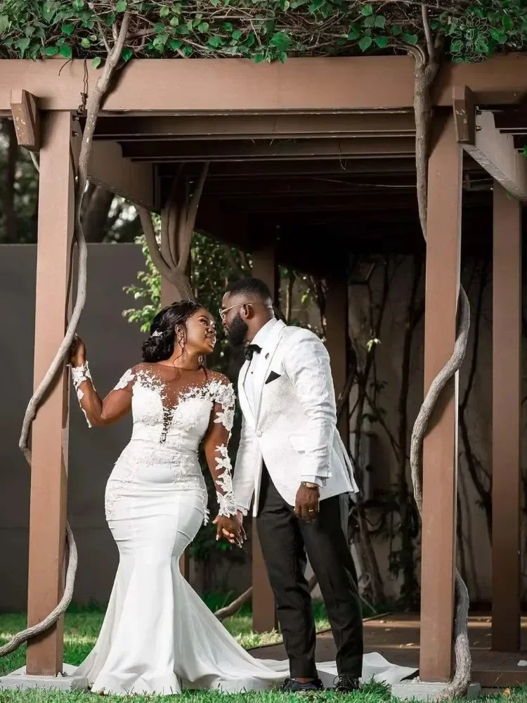 Plus Size Arabisch Kant Kralen Sheer 2025, Lange Mouwen Applicaties Bruidsjurk Vestido O-hals Zeemeermin Trouwjurken