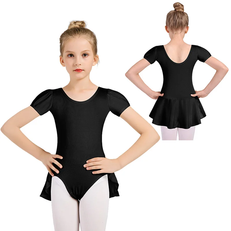 Базовое платье с короткими рукавами для девочек, трико для балета и танцев для девочек, топы для гимнастики и танцев с полуюбкой, платье для балета и танцев