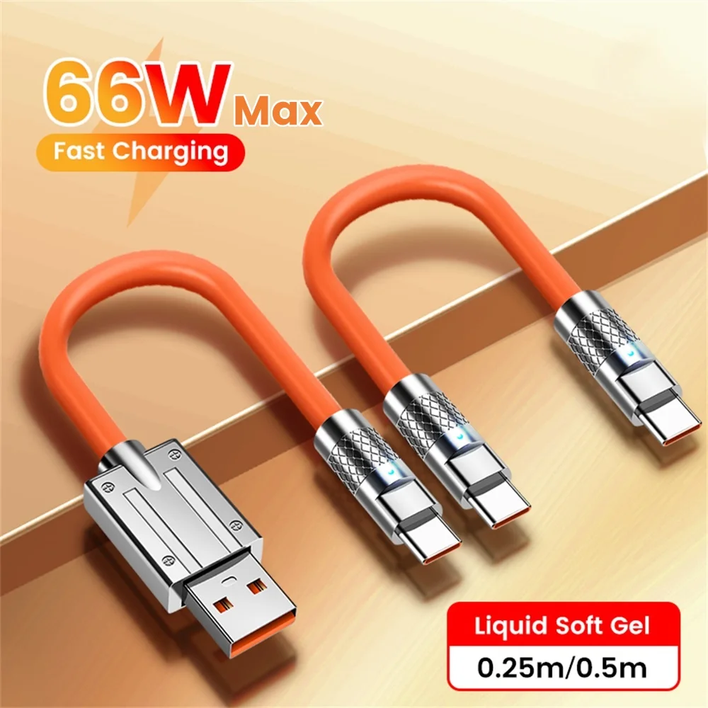 

66W Mecha Fast Charging USB Type C Cable 0.25M Power Bank Short Data Cord USB C to Type C Cable For iPhone 15 16 Pro Max Samsung