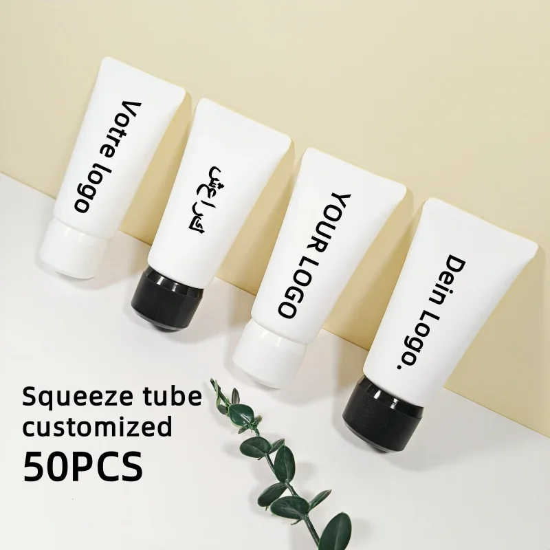 50 Uds. Tubos de compresión personalizados blancos esmerilados de 50ml, tapa de rosca negra/blanca, tubos de cosméticos, para cremas contenedores de cosméticos