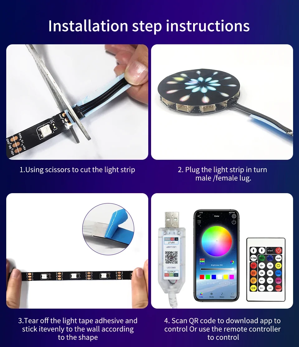 LED String Lights USB 5V RGBIC Strip Lights for Festival Wedding Christmas Party Decor Music Sync Dream Meteor Lamp