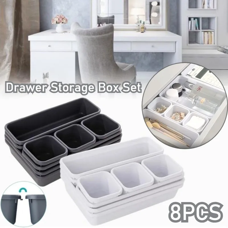 8-teiliges Schubladen-Organizer-Set für Zuhause, Büro-Schreibtisch-Organizer, Make-up-Aufbewahrungsbox, Trennfächer für die Küche