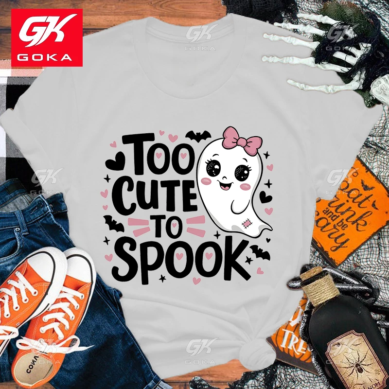 Halloween Too Cute To Spook Printing Cotton T Shirt Men Women Tops Tees Casual Clothing Cool Hip Hop Short Sleeve Unisex T Shirt