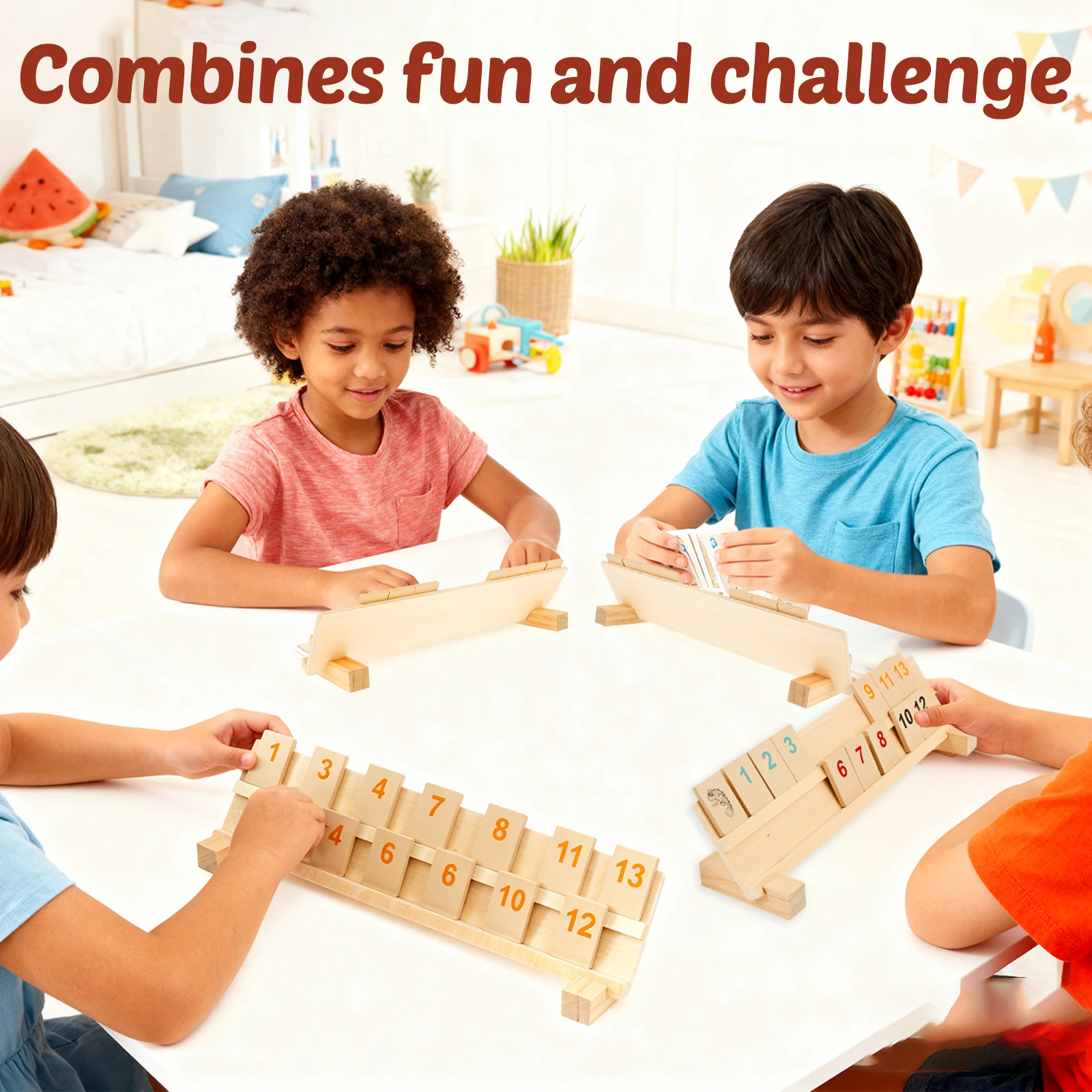 Rummy Cube Game with 4 Racks, 106 Rummy Cube Game Set with Portable Case, Rummy Tiles Travel Set for Family Classic Board Games