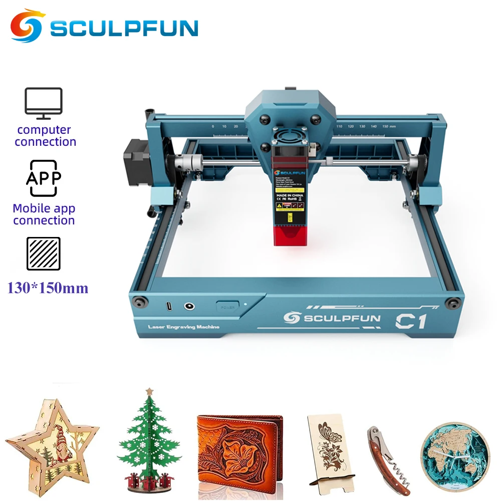 

Sculpfun C1 Mini Laser Engraver Portable Laser Engraving Machine 3W Ultra Fine Spot 150*130mm Engraving Area Laser Printer