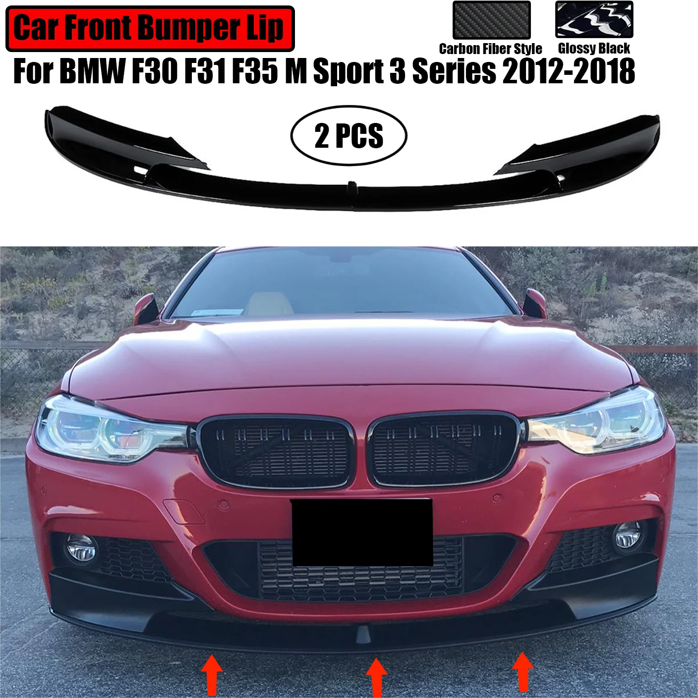 

Car Front Bumper Lip For 2012-2018 BMW F30 F31 F35 3 Series M Sport Splitter DIffuser Spoiler Carbon Fiber Look Glossy Black