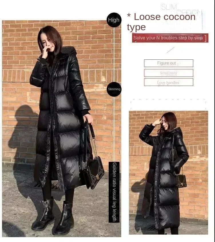 2023 Winter Black Women Hooded Parkas X-long Jackets Casual Thick Warm Windproof Coat Female Outwear Streetwear Oversize 4XL