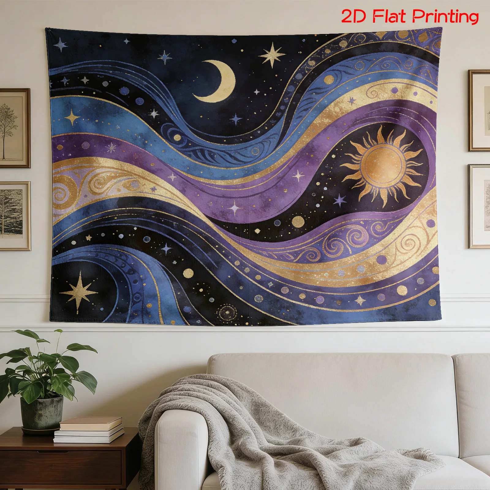 Cosmic Galaxy Tapestry Wall Hanging Decor Boho Space Astrology Moon Sun Nebula Art Print Blue Purple Night Sky Decor for Bedroom