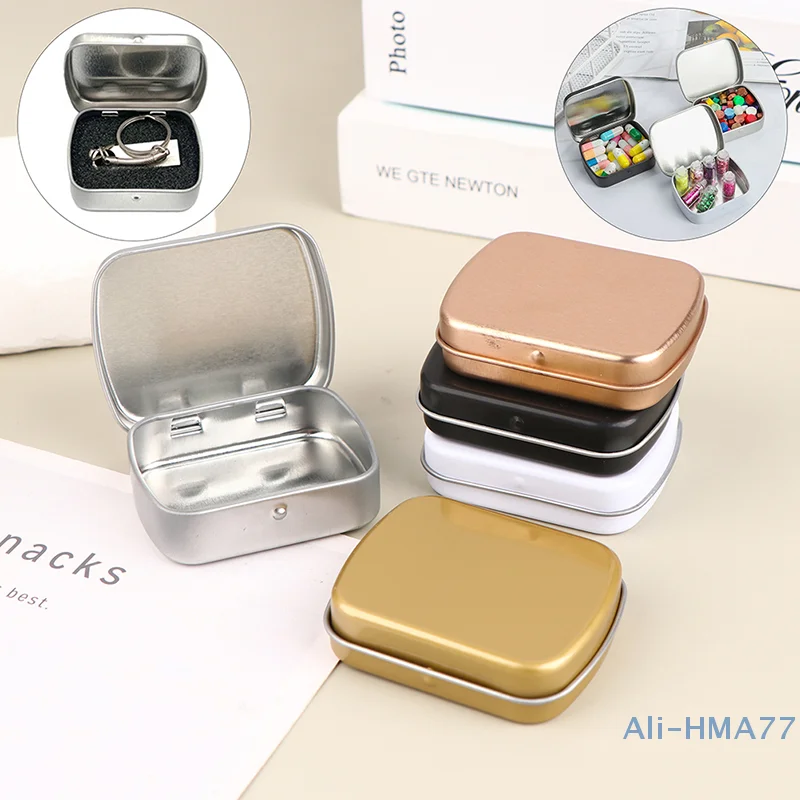 Mini Tin Box Metal Hinged Empty Tins With Lid Portable Rectangular Small Storage Container Candy Pill Cases For Home Organizer