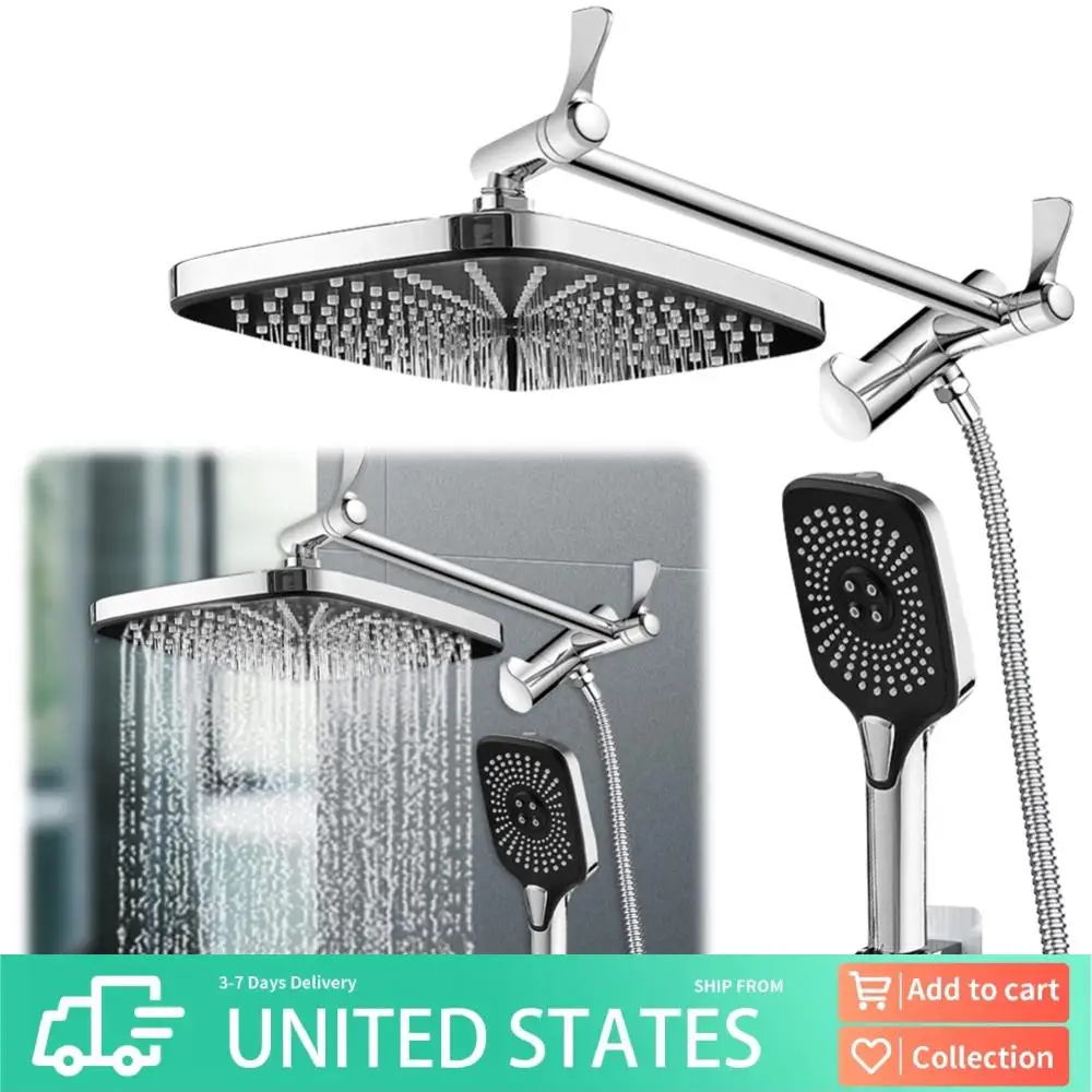 

12 Inch Bathroom Shower Faucet Set 3+1 Settings Rain/Rainfall Shower Heads Height/Angle Adjustable Handheld Top Spray Showerhead
