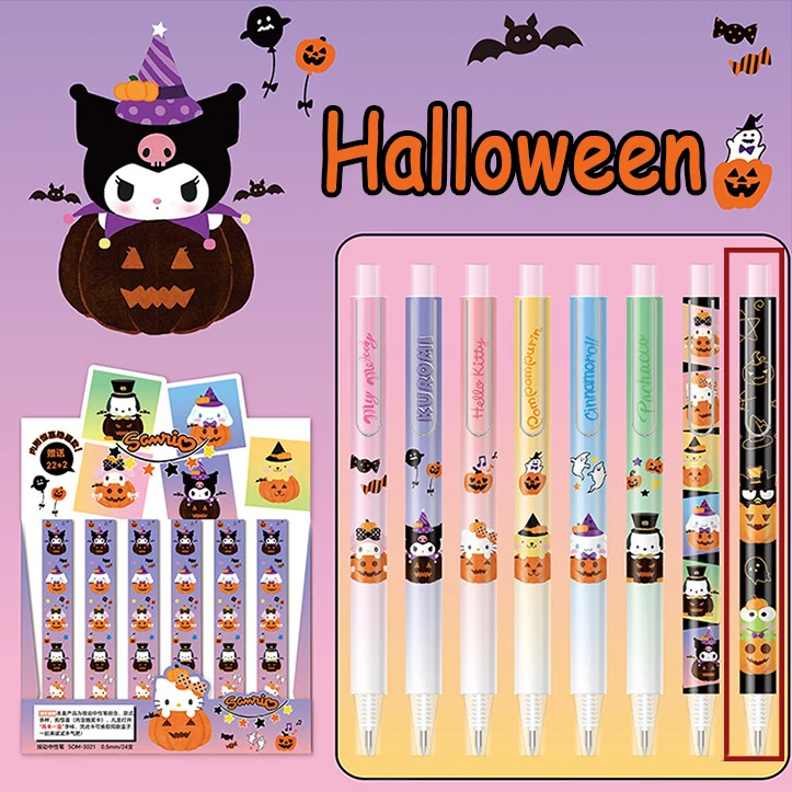 24pcs Halloween Sanrio Gel Pen Hello Kitty Student Writing Office Signature Neutral Pen School Supplies Wholesale Stationery