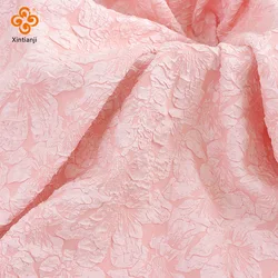 160x100cm Bubble Damask Jacquard Wrinkle Fabric Pink Lily Flower Relief Jacquard Brocade DIY Dress Designer Fabric By The Meter