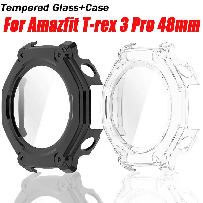 Gehärtetes Glas + PC-Gehäuse für Huami Amazfit T-Rex 3 Pro 48 mm Smart Watch Shell Zubehör Displayschutzfolien für T-Rex 3 Pro 48 mm