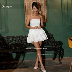 Qunque Sexy Satin A-Line Short Wedding Dress Customized Vestidos De Nnovia Simple Sleeveless Mini Bridal Gowns Event Party Dress