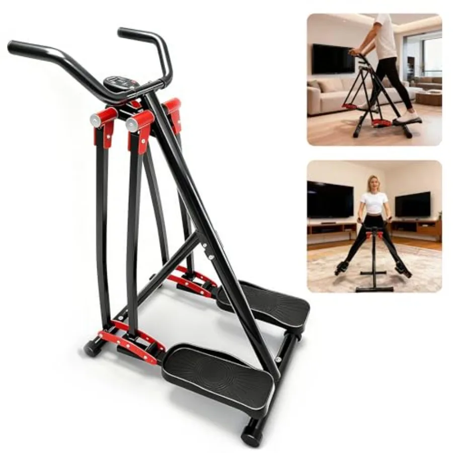 

Foldable Air Walking Elliptical Machine for Home Gym - Low-Impact Cardio Trainer with LCD Monitor Extended Stride Non-Slip Peda