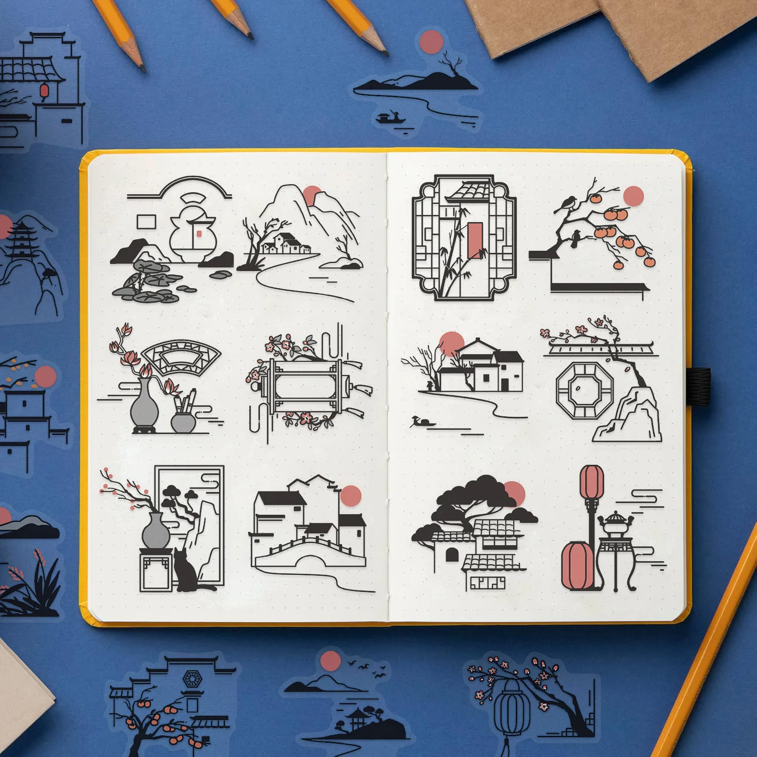 50/100 قطعة من ملصقات صورة ظلية قديمة باللون الأسود والأبيض، شارات مجلة PET شفافة لمكتب حقيبة دفتر الجيتار