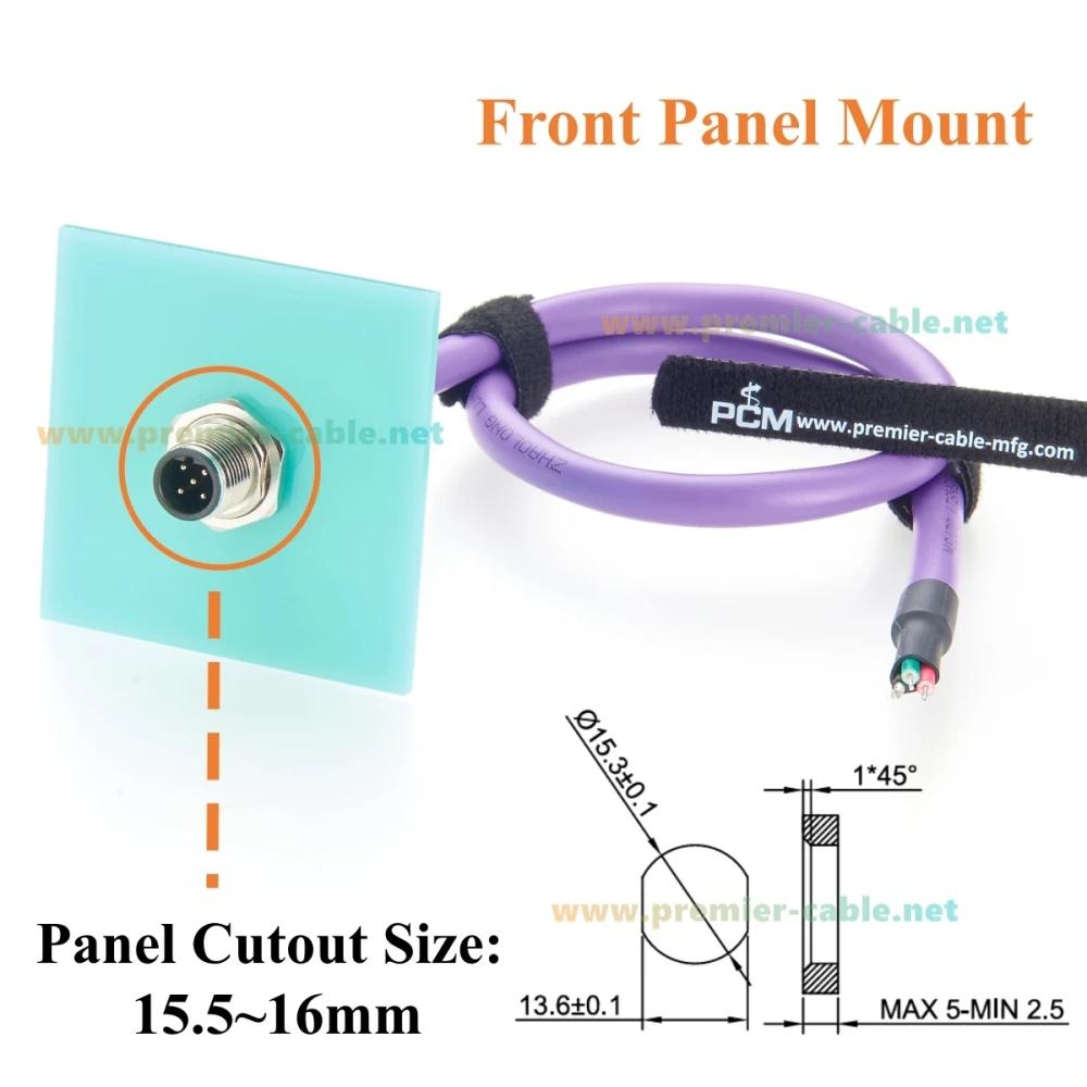 M12 B Code 5 Pin Male to Open End Cable Front Panel Mount IP67 Shielded Industrial Fieldbus Connector M12 Profibus Cable