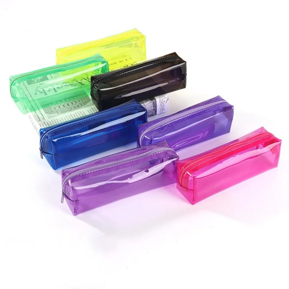 Simple Colorful Pencil Storage Bag PVC Multi-Function Zipper Bag Large-Capacity Transparent Makeup Bag Children Gift