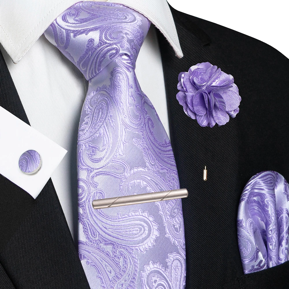 Männer Krawatten Paisley Gewebte Krawatte Set Einstecktuch Manschettenknöpfe Brosche Krawatte Clip für Hochzeit Party Bräutigam Zubehör Geschenk 5PCS – Detail 10