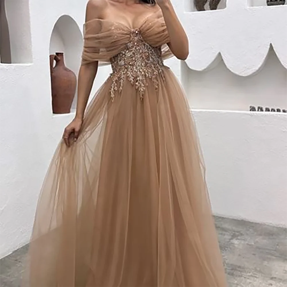 الكلاسيكية قبالة الكتف تول الطية يزين ألف خط فساتين السهرة الرسمية حفلة عيد ميلاد فساتين حفلات مخصصة