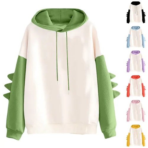 Imagen 2 del producto Sudadera con capucha informal de invierno con dibujos de dinosaurios, jersey de bloques de Color, Tops para hombres y mujeres, sudadera holgada de manga larga, regalo de vacaciones