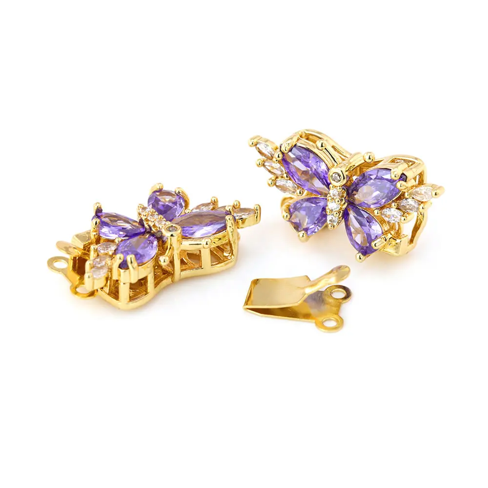18K Gold Color Brass and Zircon Butterfly 1 Line and 2 Line Necklaces Connect Clasps Diy Jewelry Making Accessories Materials view 5