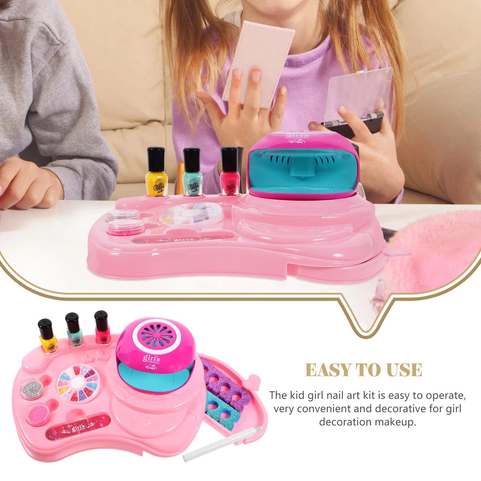 Kits de maquillaje ligeros de color rosa para niños, juego de juguetes para niñas, regalo de cumpleaños, Kit de esmalte para niños, juegos de juguetes, juego de decoración de uñas con