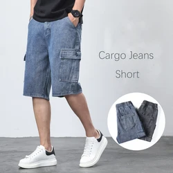 Pantalones cortos de mezclilla para hombre, pantalones Cargo con bolsillos grandes, pantalones cortos anchos de moda informal, Bermudas holgadas, pantalones vaqueros masculinos para playa