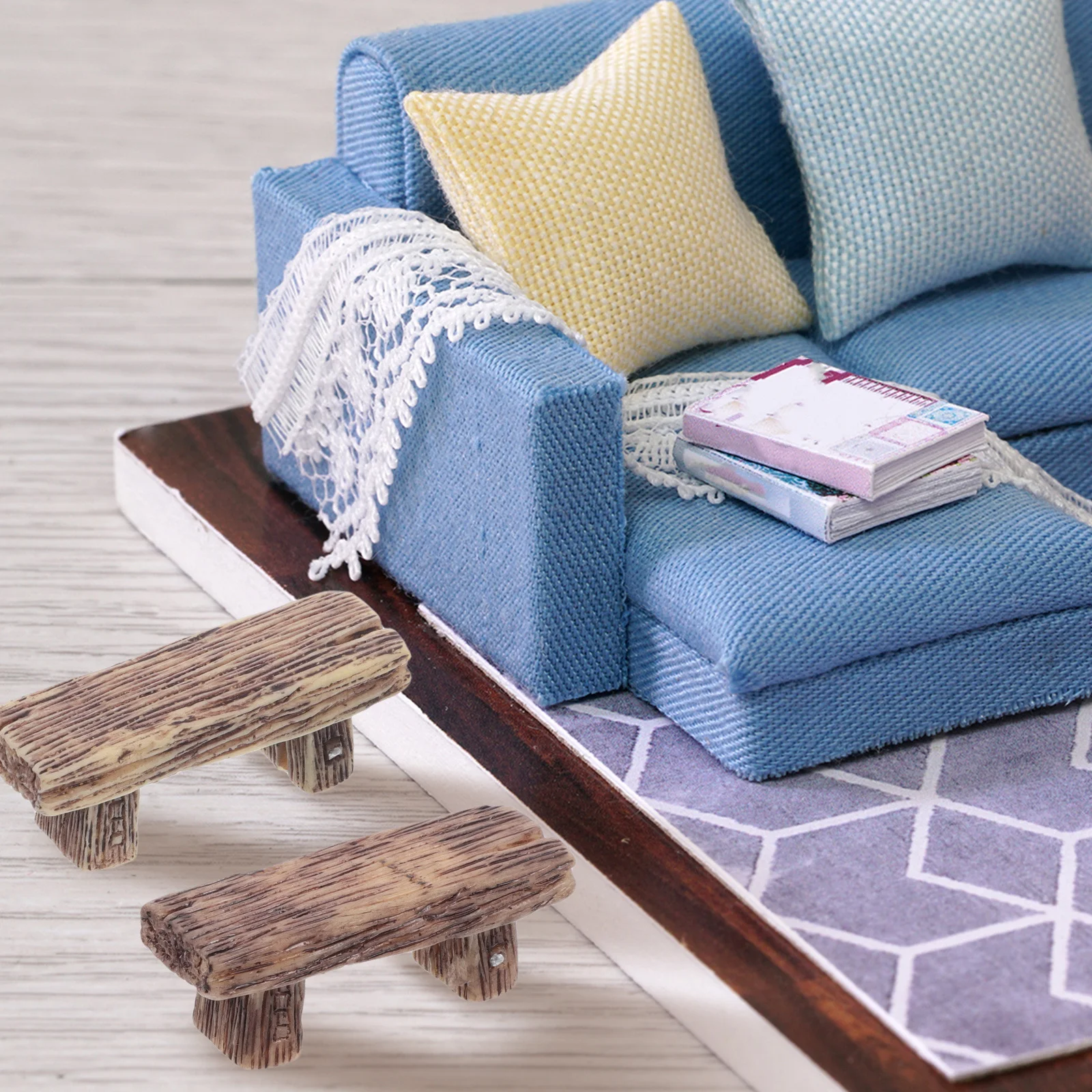 

4pcs Miniature Bench Ornament: Vintage Resin Stools For Dollhouse Garden Decor Micro Landscape Furniture Accessories Mini