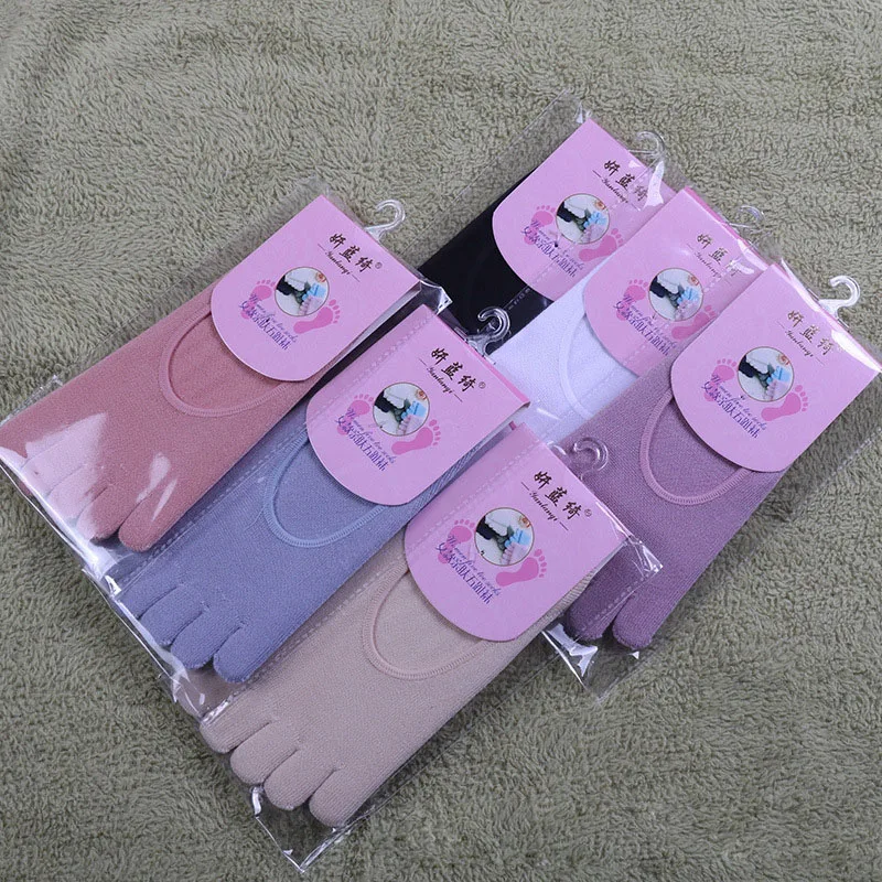 Solid Color 5 Finger Low Cut Socks Woman Lady Girl Cotton Invisible Socks Short Sweaty Non Slip Slipper Socks with Toes Harajuku