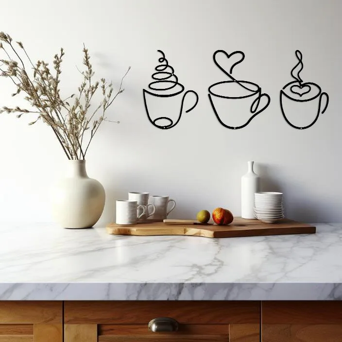 Crafts Add a Touch of Charm to Your Kitchen with this 3pcs Coffee Cup Metal Wall Art Home Decor，Wall decor metal wall hanging