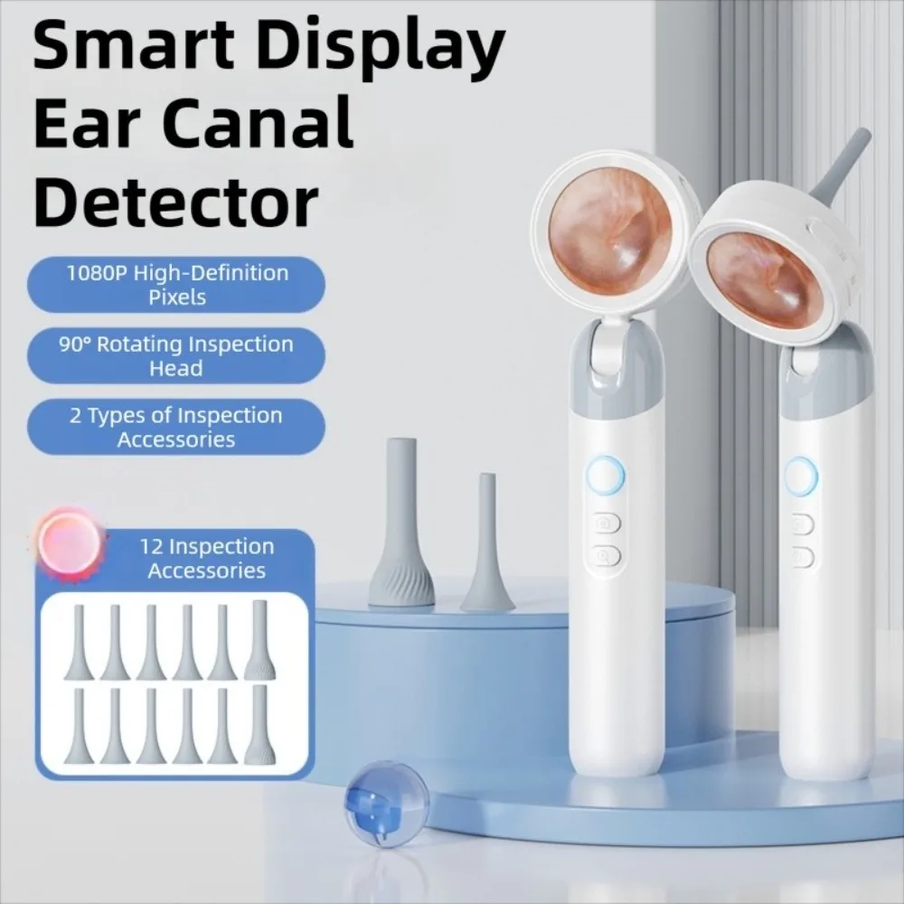 HD 1.38'' Ear Camera Wit IPS Display 1080P Visual Ear Camera Ear Mouth Check 90° Rotating Heads with 12tips Replaceable Tools