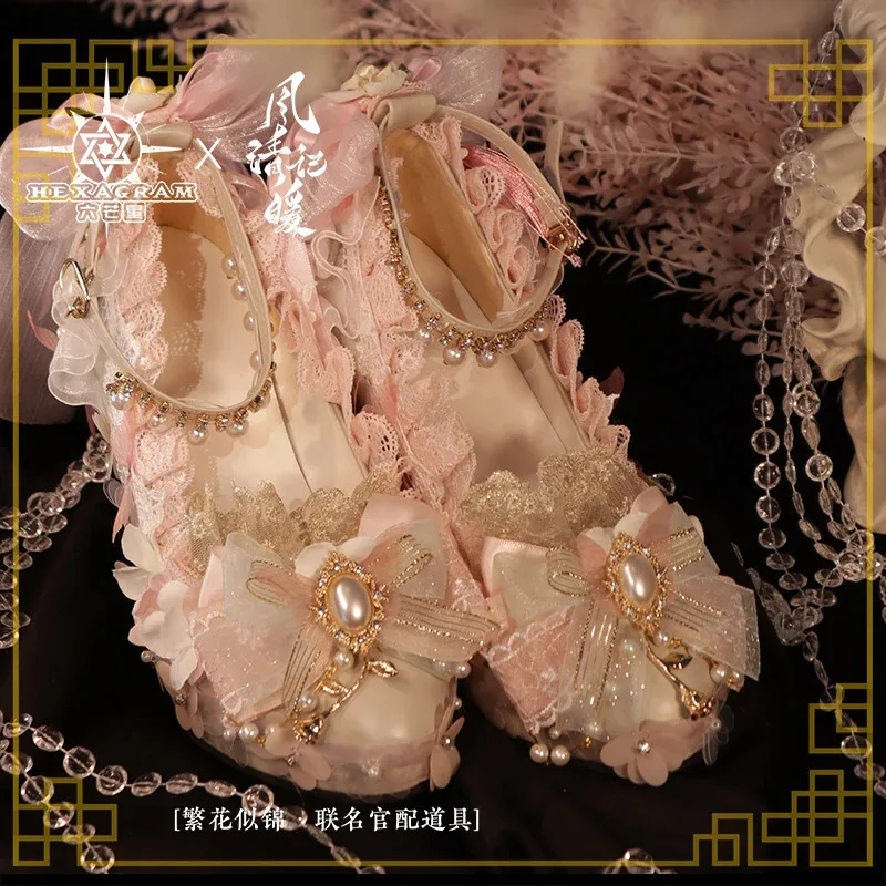 

CyKawaii Princess Cos Shoes Flower Wedding Round Toe High Heels Lolita Flower Fairy Shoes Lolita Halloween for Women Girls Gifts