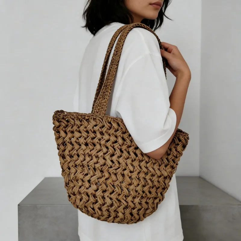 

2026 Summer New Fashion Paper Knitting Woven Shoulder Bag Simple Versatile for Commuting, Casual and Beach Wear - Women's Bag