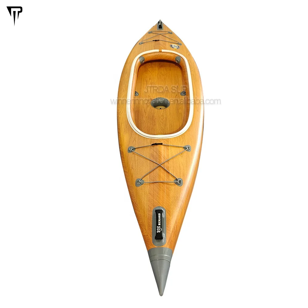 JTRDA 305cm Mini Size Light Weight Wood Boat One Person Sit Drop Stitch Inflatable Kayak 200KG Capacity Lakes Rivers 3-Year