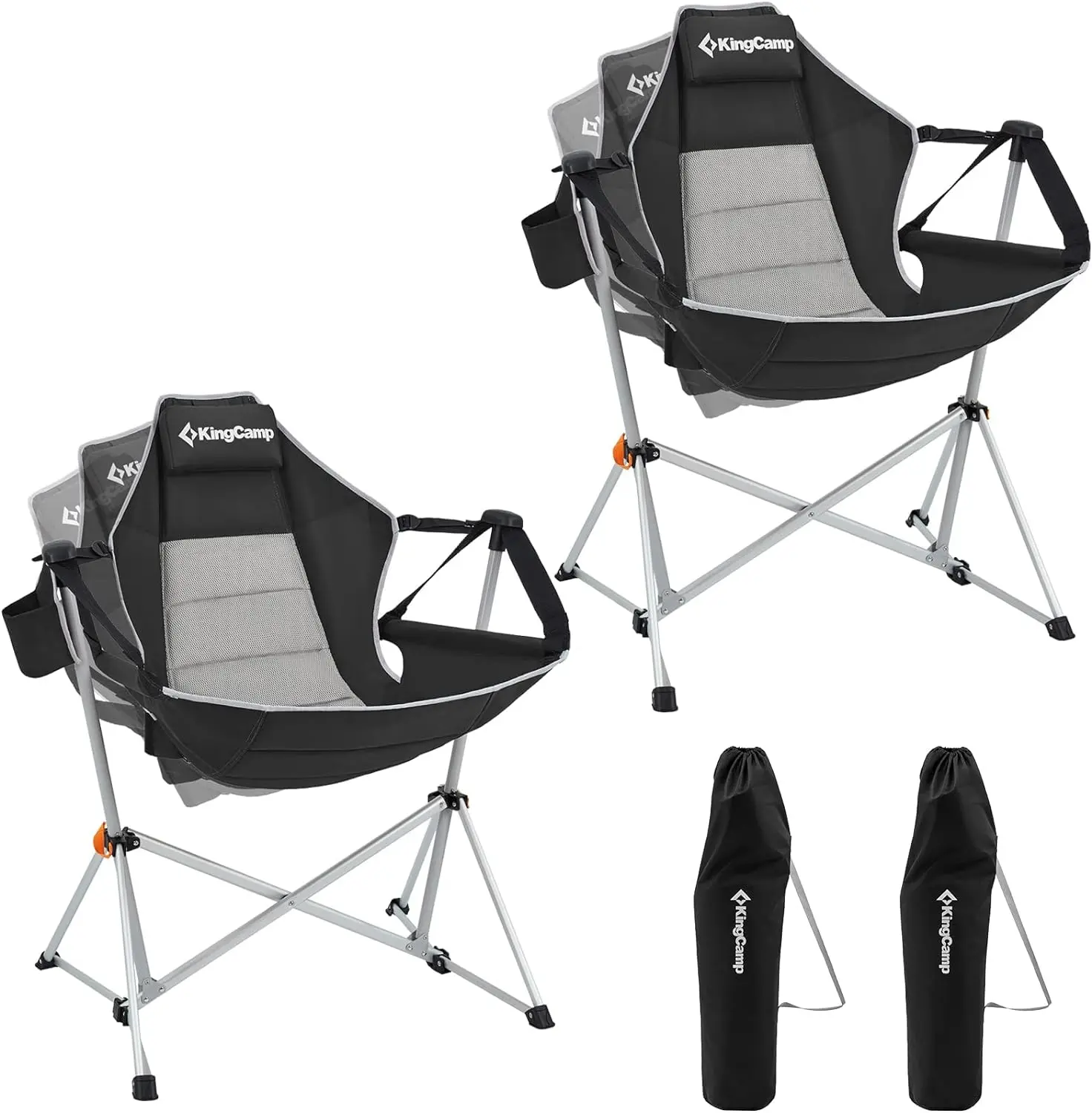 

Camping Chair, Aluminum Alloy Adjustable Back Swinging Chair, Folding Rocking Chair with Pillow Cup Holder, Rec