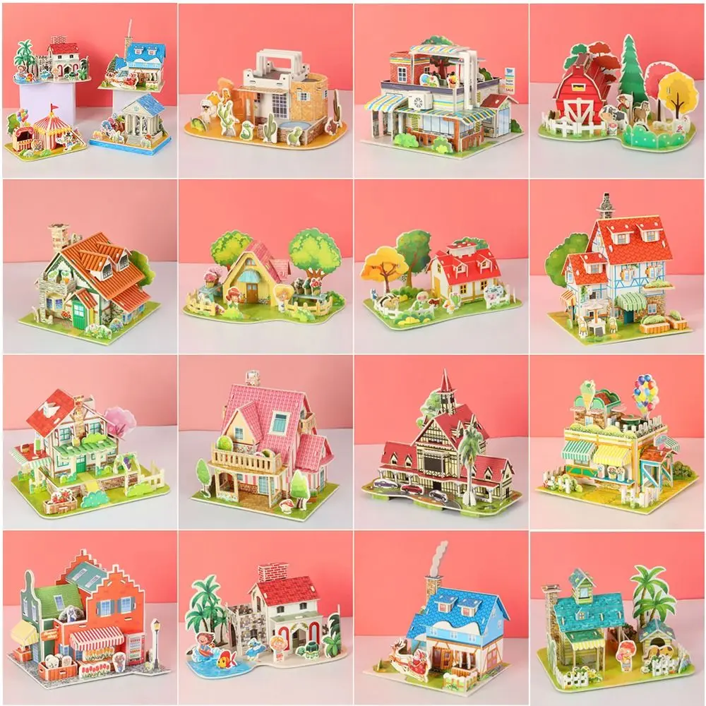 3D Puzzle Building 3D Puzzle Paper Jigsaw DIY DIY House Model Puzzle Assembly Building Blocks Handmade Paper Card Jigsaw Kids