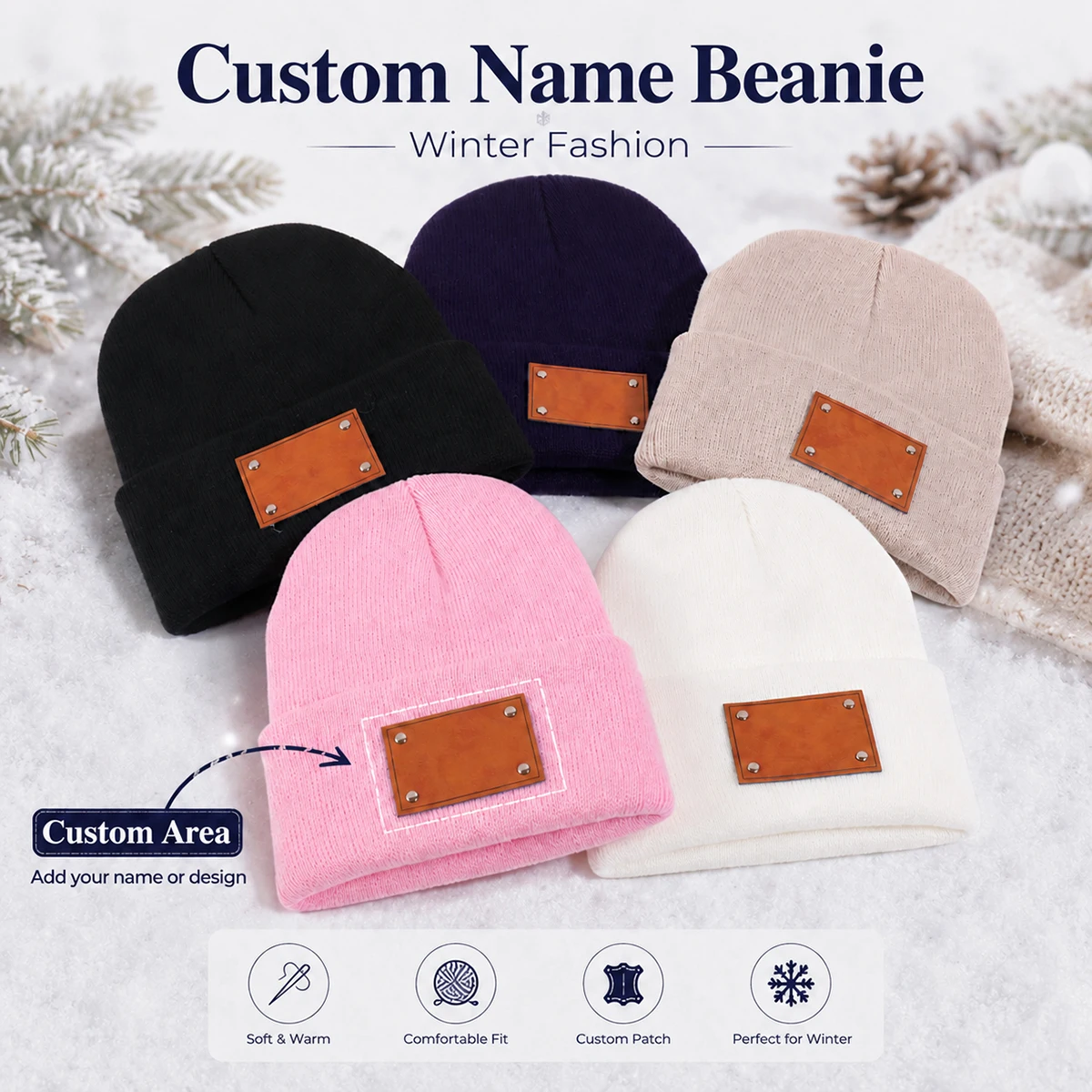 Özel İsimli Bere Deri Yama Öze - Beanie Cuffed Knit incelemesi ve fiyatı