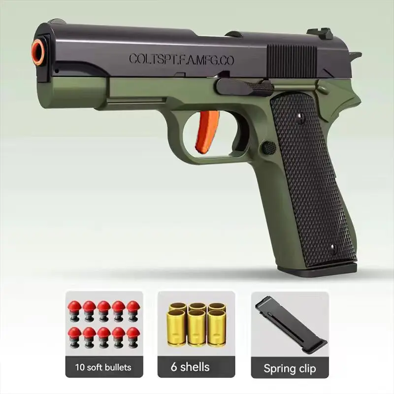 Pistola de juguete automática Colt 2024 para niños, pistola de aire de balas blandas de concha automática negra, Arma de tiro CS, juguete para niños