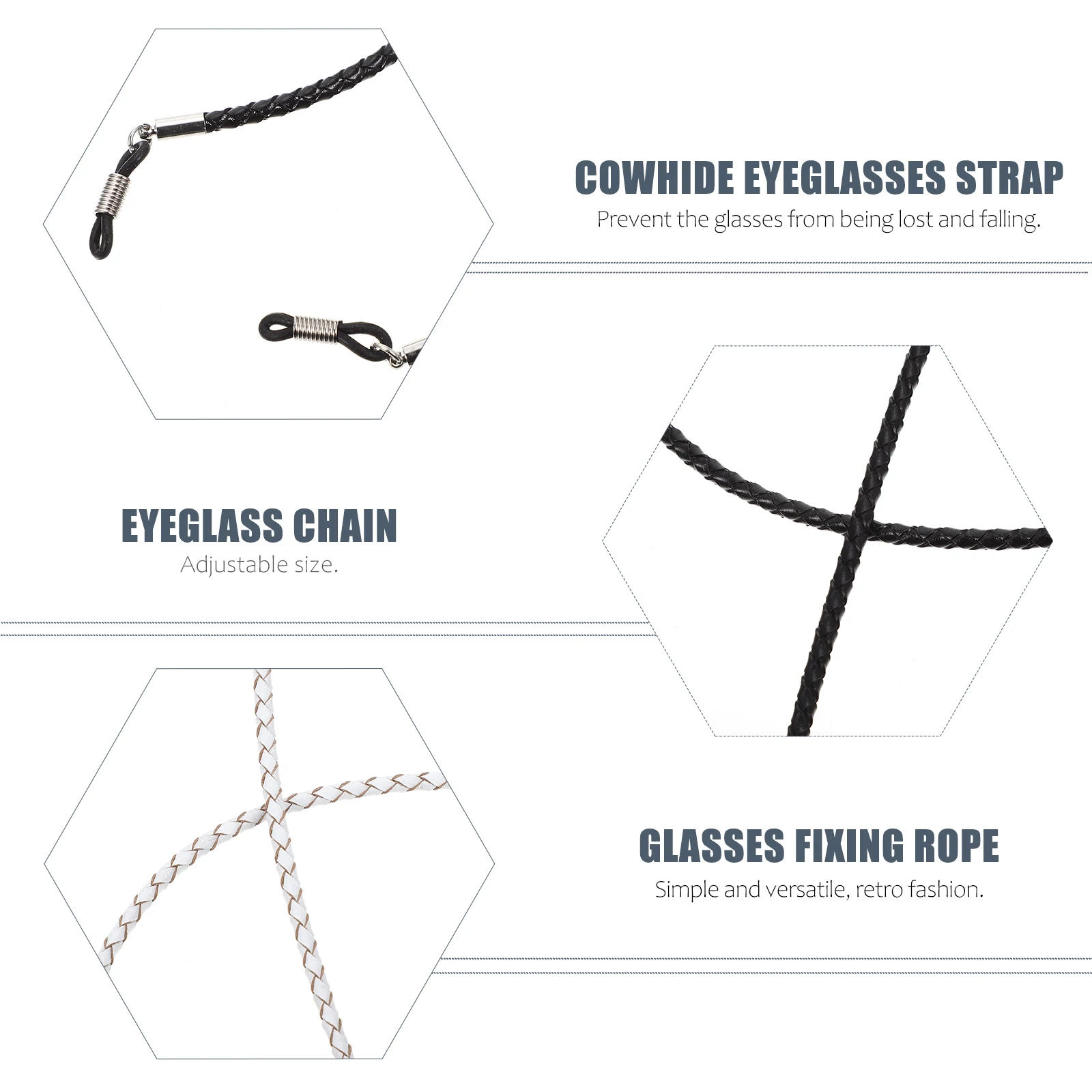 

2pcs Premium Glasses Lanyard Multi-Functional Anti-Lost Eyeglass Chain Cowhide Strap For Sunglasses Myopia Reading Fashion