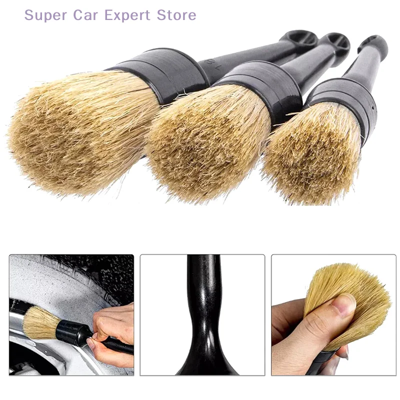 3 PCS  Auto Detail Tools Dashboard Cleaning Brush Car Exterior Interior Detail Brush Boar Hair Bristle Brushes For Car Cleaning