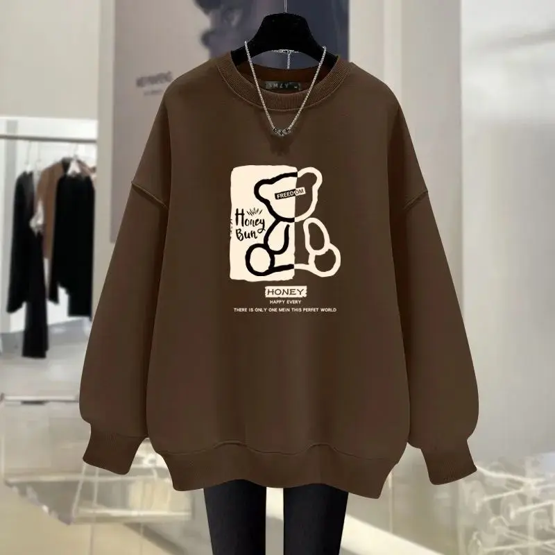 Women Clothing Loose Casual O-neck Cotton Hoodies Cartoon Printed Long Sleeve Pullovers Autumn Fashion Vintage Sweatshirts