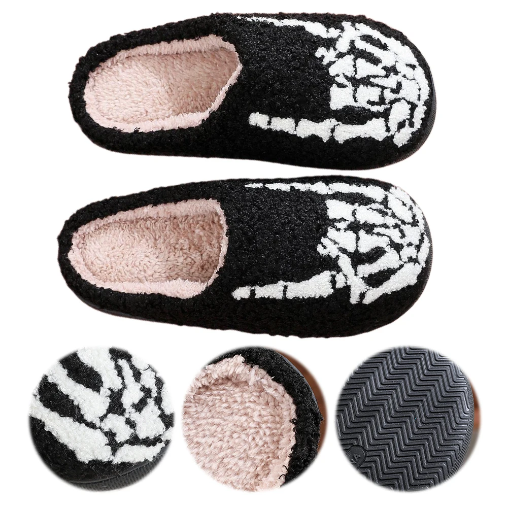 Halloween Plush Slippers Fuzzy Closed Toe Slippers Non Slip Soft Furry Slipper Comfortable Soft House Couple Shoes for Men Women