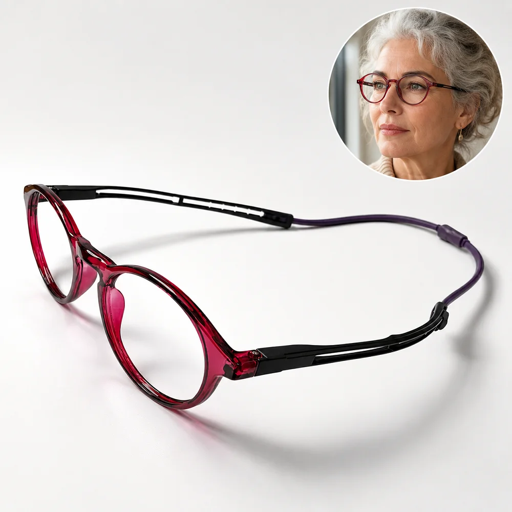 

DML Magnetic Neck Telescopic Folding Portable Ultra-lightweight Elderly Fashion Round Frame Anti-blue Light Presbyopia Glasses